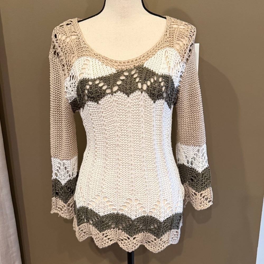 Fantasia Women's Knit Earthy Colored Sweater, Crochet, Size Medium